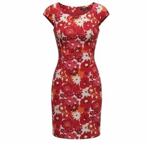 Elegant Floral Midi Dress in Red and Pink